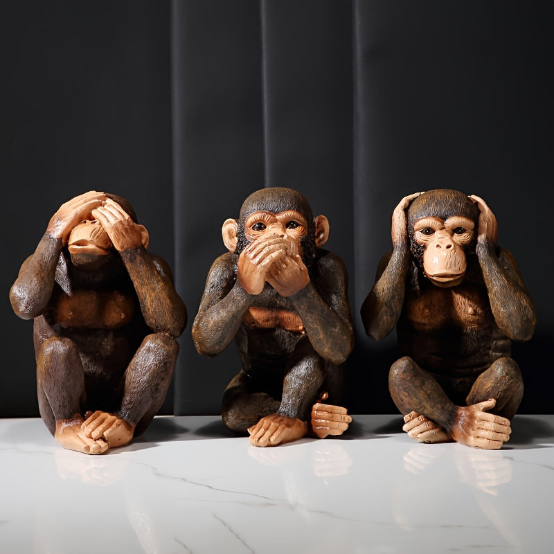 Statuettes singes sages en résine durable, parfaites pour décoration d'intérieur ou d'extérieur de jardin.
