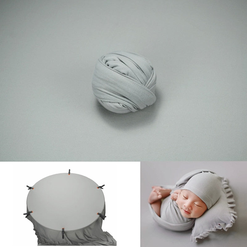 Ensemble mousseline en coton bio et toile de fond pour studio photo bébé.