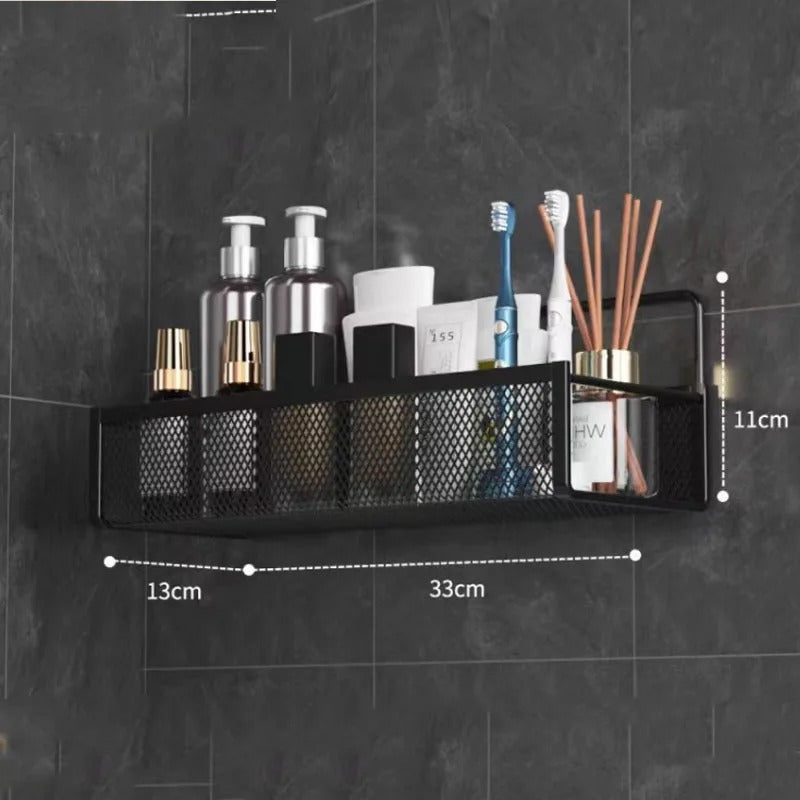 Étagère adhésive pour douche, en plastique résistant, optimise l'espace de rangement.