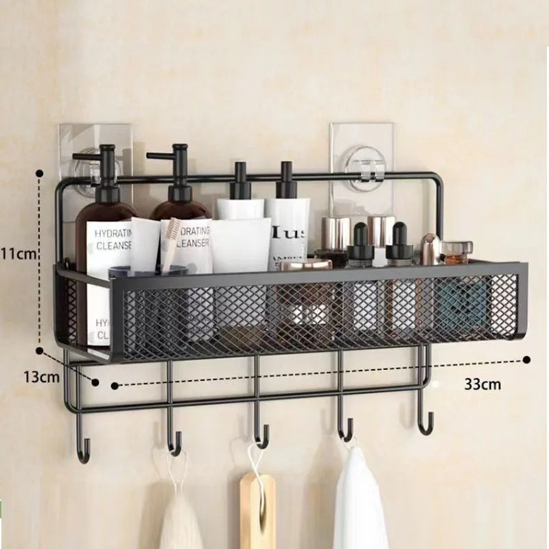 Étagère murale moderne adhésive, solution de rangement pratique pour salle de bain.