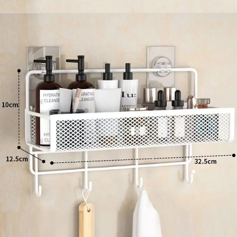 Support adhésif résistant pour salle de bain, étagère sans perçage, design épuré.