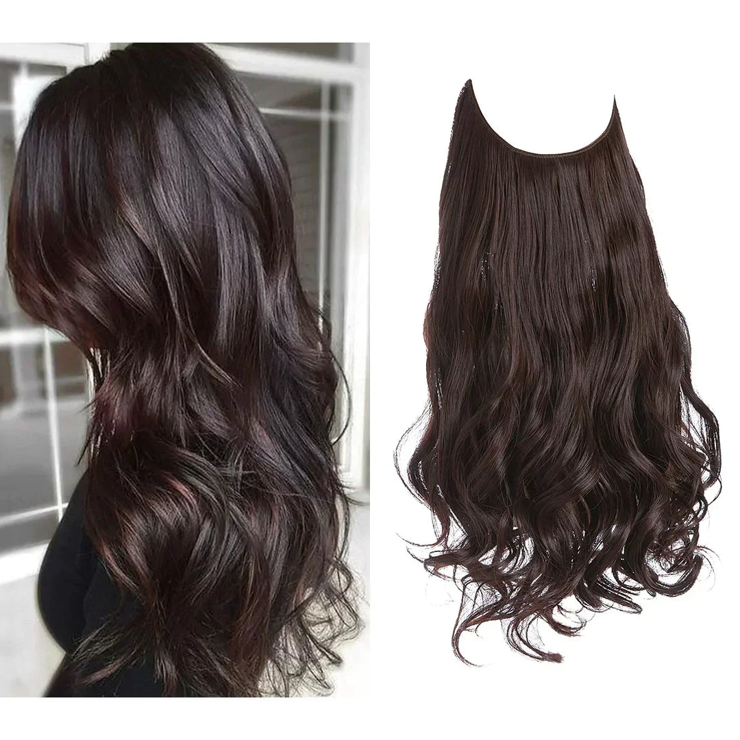 Extensions de cheveux naturels ondulés, châtain clair pour une coiffure femme volumineuse.