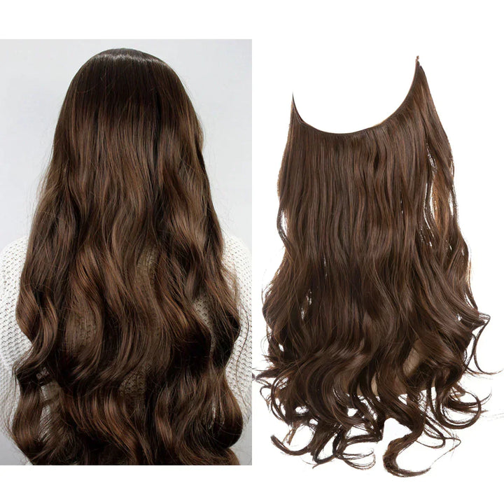 Magnifiques extensions cheveux naturels bruns, offrant volume et longueur pour une coiffure femme élégante.
