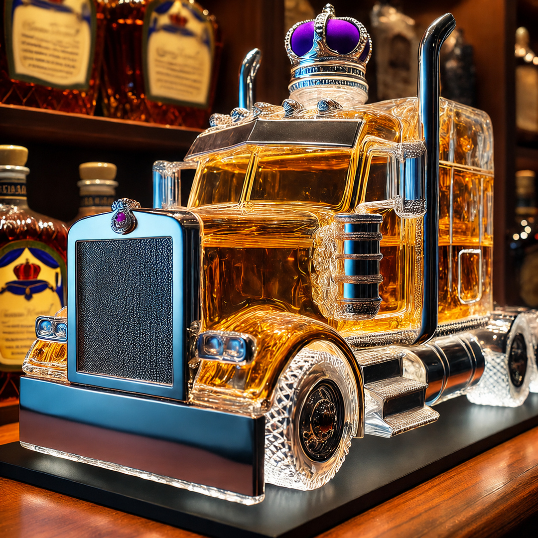 Carafe à whisky en forme de camion semi-remorque. Design unique pour vos spiritueux et boissons.