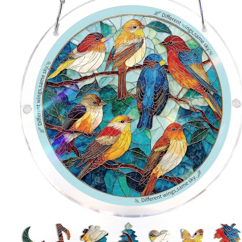 Vitrail acrylique coloré, attrape-lumière design coucher de soleil océanique.