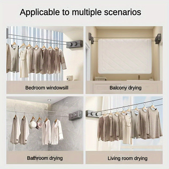 Sèche-linge double mural rétractable, facile à installer, pratique pour sécher le linge quotidien.