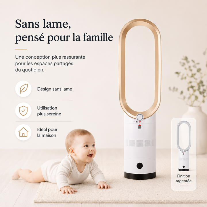 Ventilateur colonne pour maison, air purifié, rafraîchit l'été. Design moderne, sûr et sans pales.