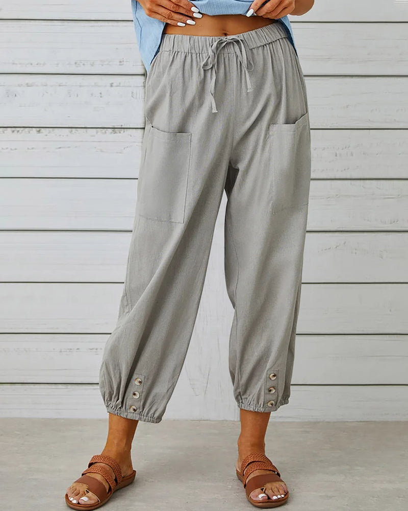 Pantalon femme sarouel fluide et confortable. Parfait pour les journées décontractées en ville ou en vacances.