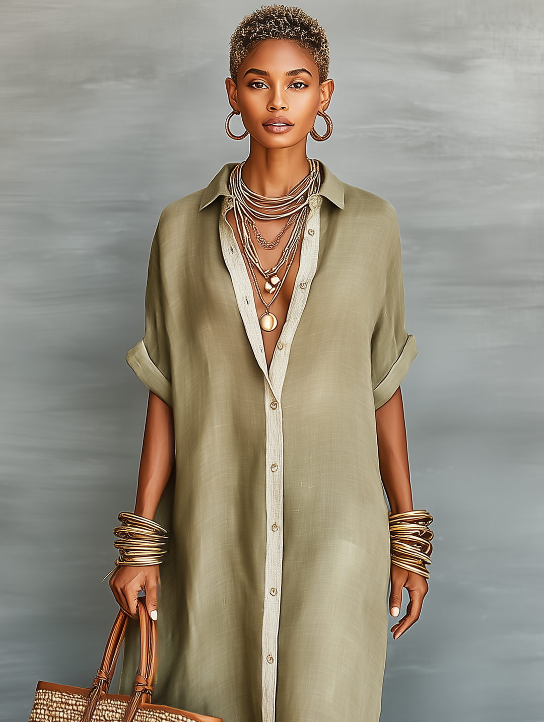 Robe chemise femme oversize polyvalente. Coupe longue décontractée chic, parfaite pour les journées d'été et vacances.