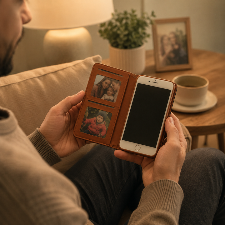 Protection robuste et chic pour iPhone : étui en cuir avec rabat magnétique intégré.