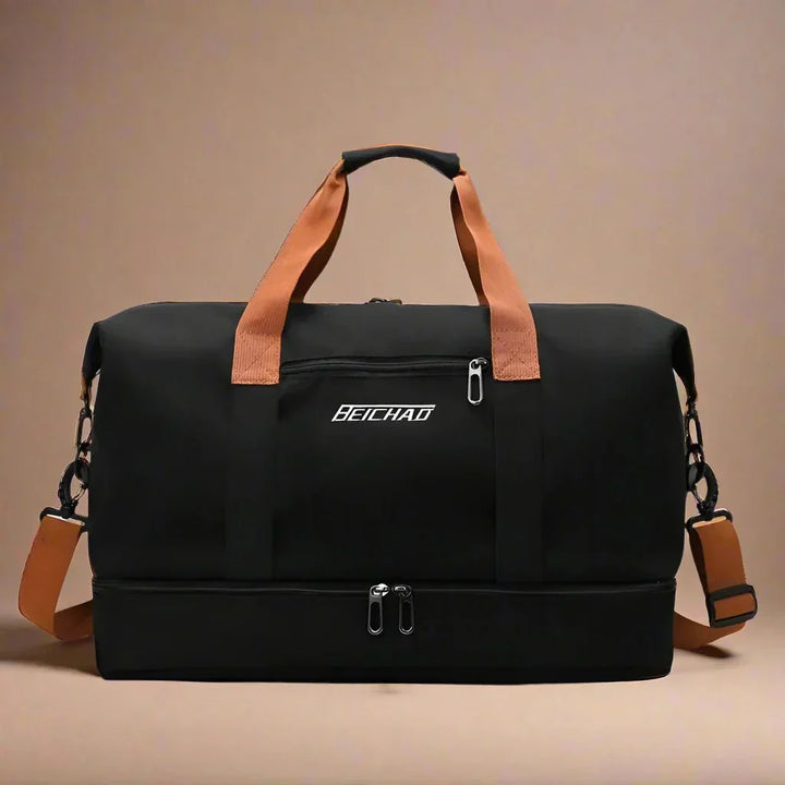 Sac de sport en nylon robuste, résistant à l'eau, avec compartiment sec-humide et chaussures pour la gym.