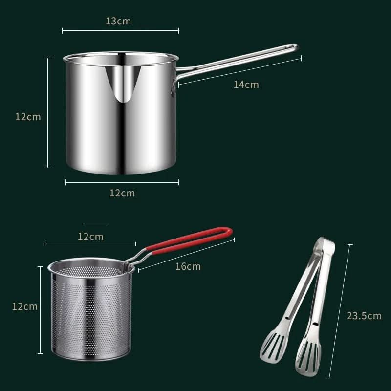 Ustensile de cuisine: friteuse inox multifonction avec poignée anti-brûlure, compatible induction, cuisson sûre.