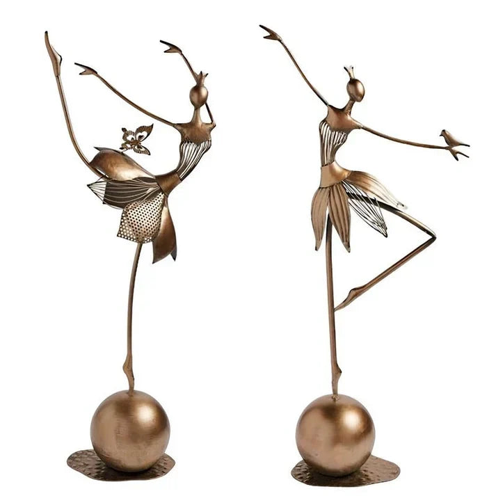 Statue de danseuse en cuivre patiné, ornement de jardin et intérieur, style ballet moderne.