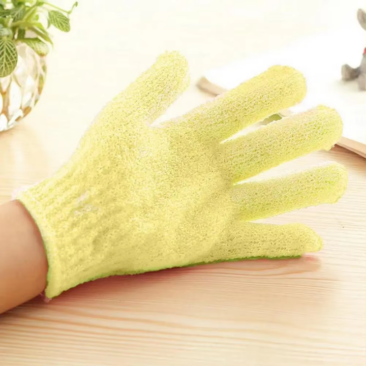 Gants de gommage pour le corps, favorisent une meilleure circulation sanguine et un éclat naturel.