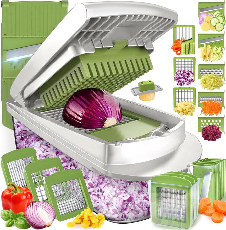 Hachoir à légumes manuel polyvalent avec différentes lames pour une préparation repas rapide et efficace.