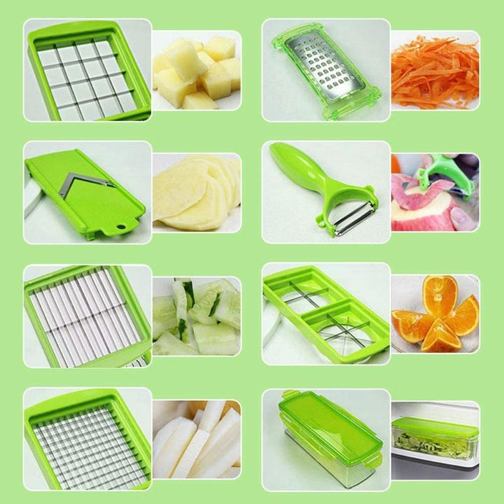 Détail du protège-main pour une sécurité accrue lors de l'utilisation du coupe-légumes multifonction pour légumes et fruits.