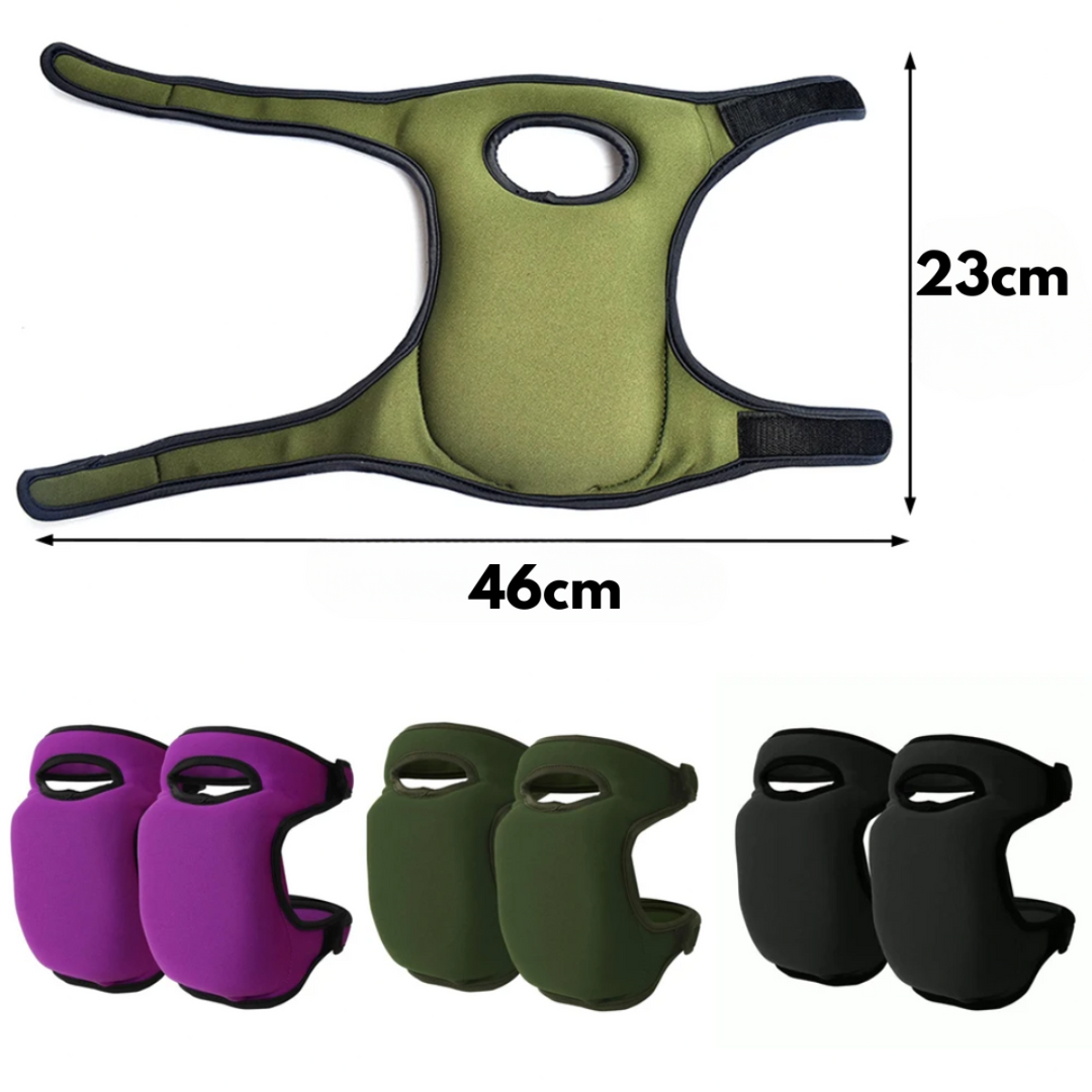 Genouillères de jardinage vertes avec sangles ajustables, offrant confort et protection pour tous travaux.