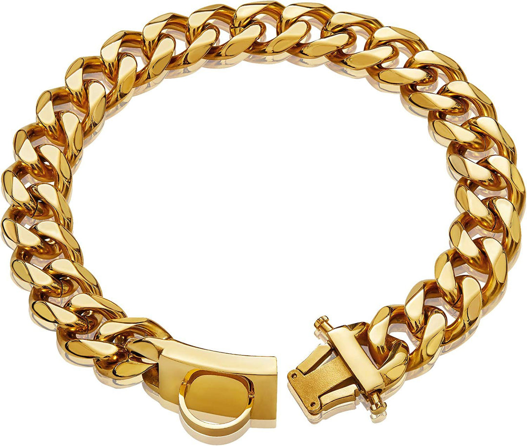 Collier chien robuste TitanSteel or et argent pour grands chiens, accessoire durable pour promenade.