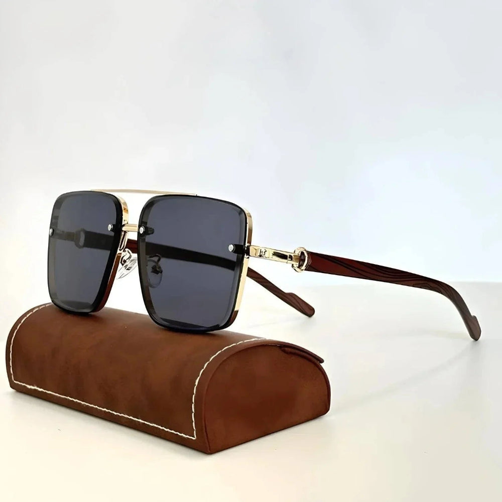 Lunettes de soleil vintage en bois pour homme et femme, monture carrée, look élégant et unique.