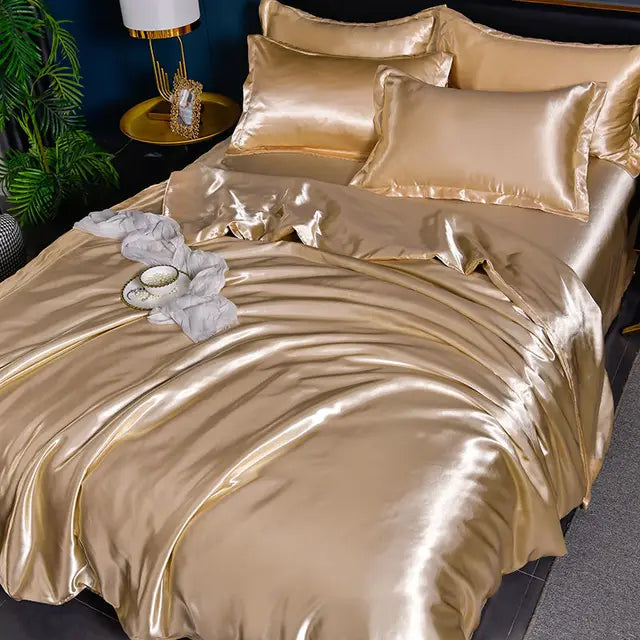 Décoration chic: housse de couette en satin, apportant luxe, douceur et élégance moderne à l'ambiance de la chambre.