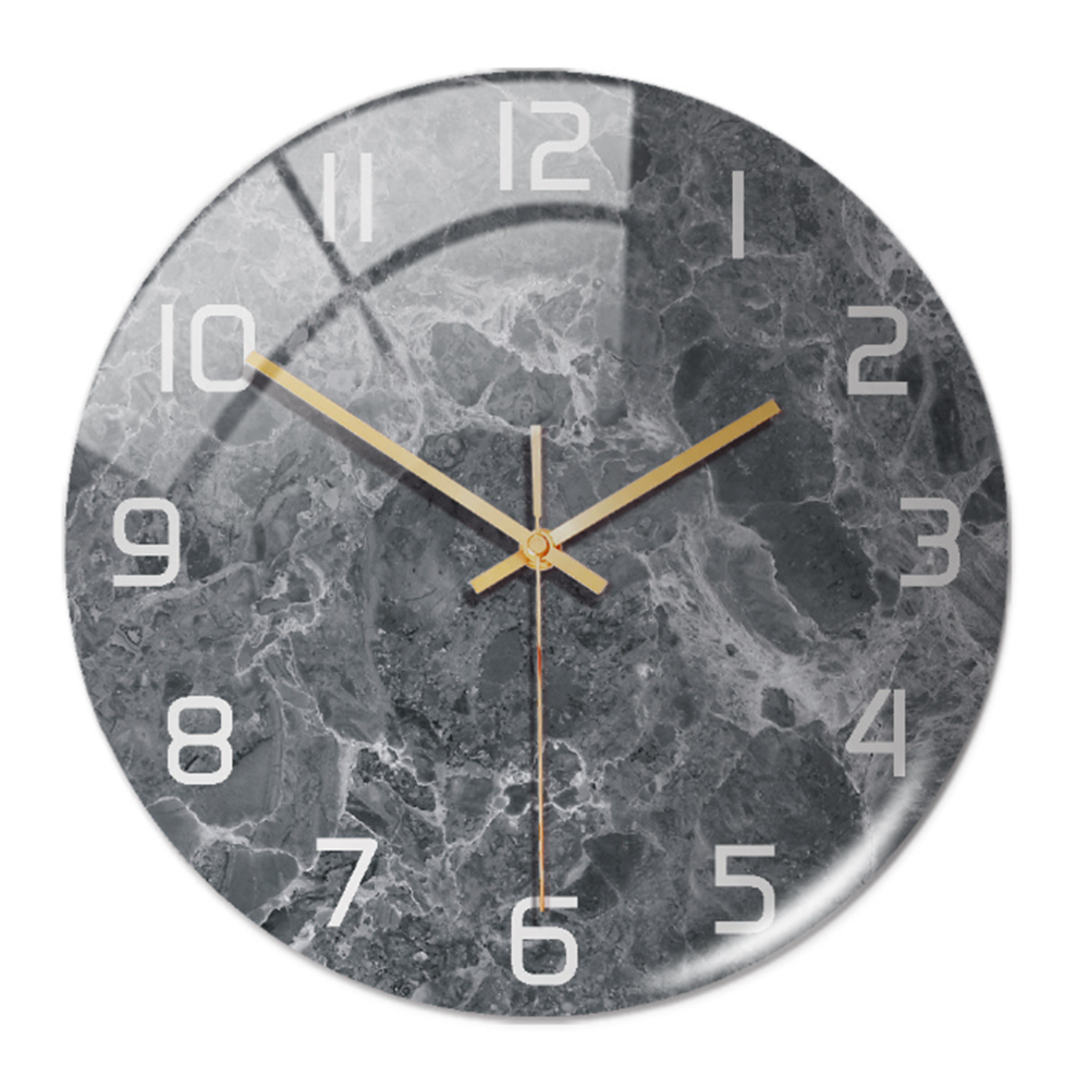 Horloge murale élégante, motif marbre gris, design contemporain pour décoration maison.