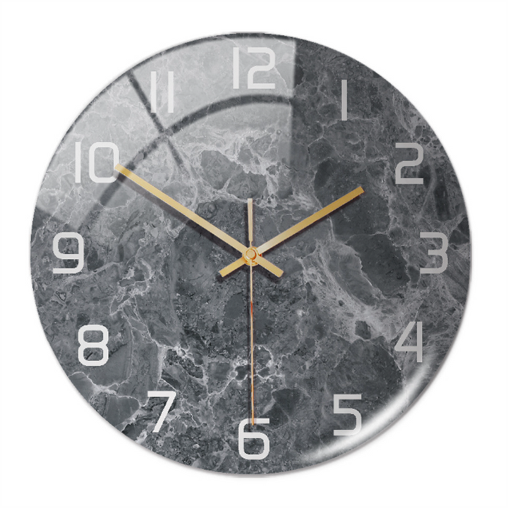 Horloge murale élégante, motif marbre gris, design contemporain pour décoration maison.