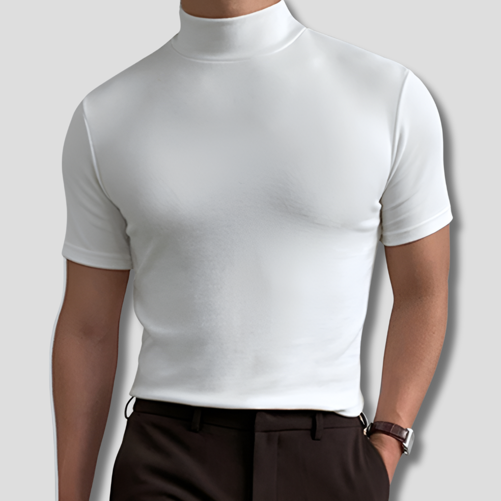 Haut homme élégant et respirant à col montant, idéal pour un style décontracté moderne et un confort quotidien.