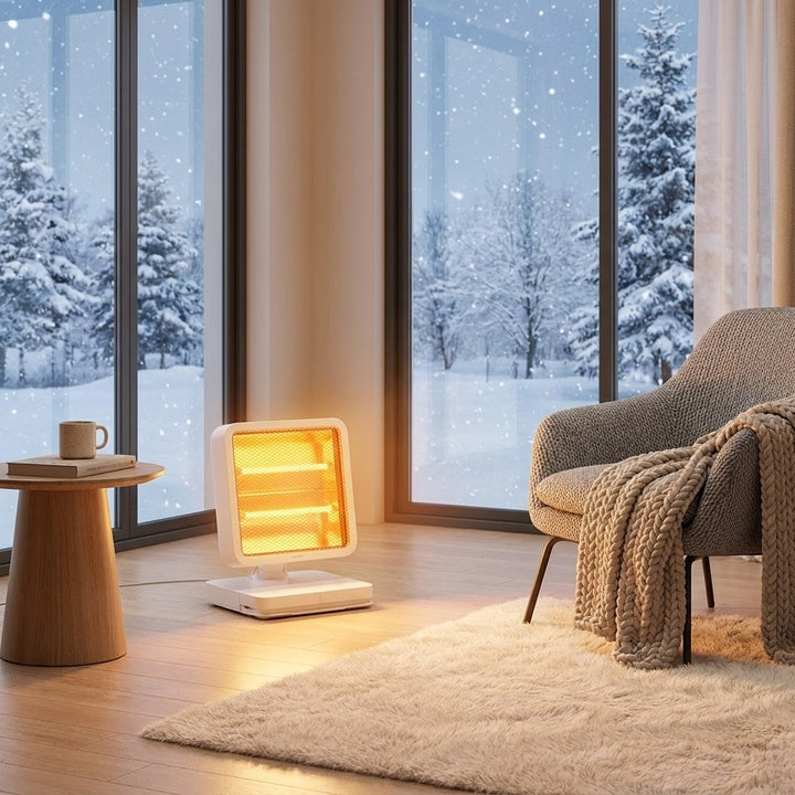 Mini chauffage d'appoint électrique portable 500W pour bureau ou maison, chaleur rapide et compact.