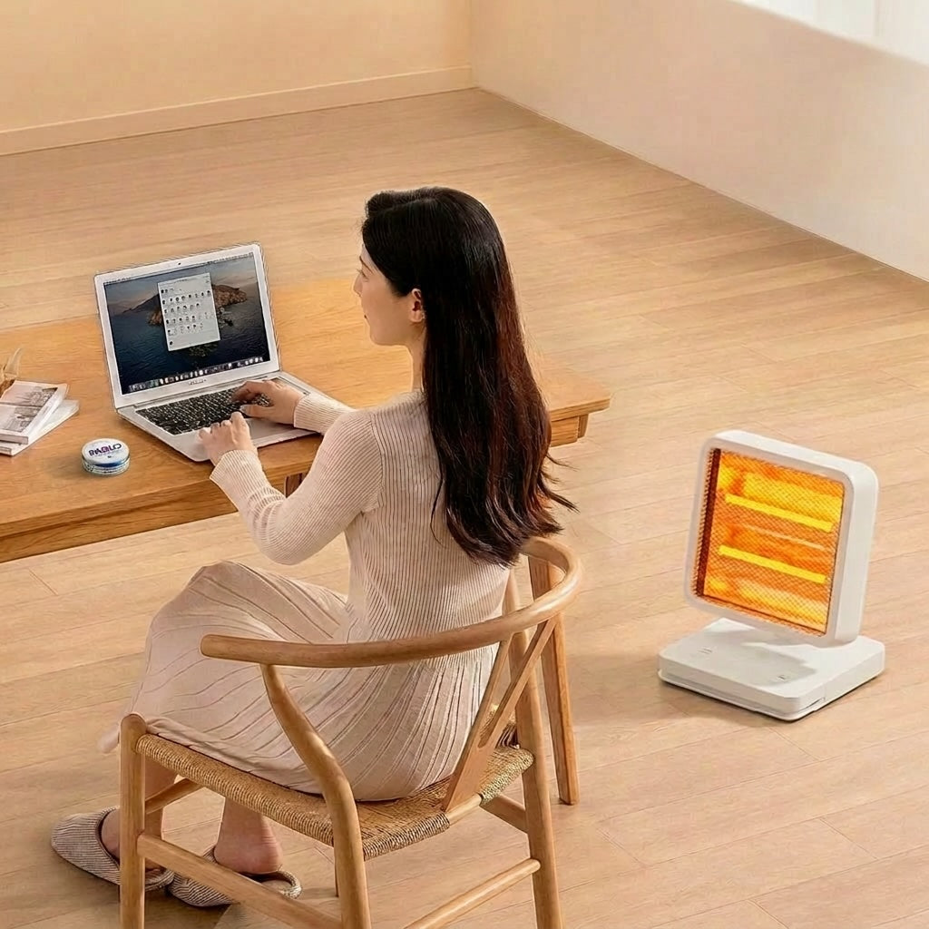 Appareil de chauffage d'appoint 500W compact et design, parfait pour une chaleur douillette cet hiver à la maison.