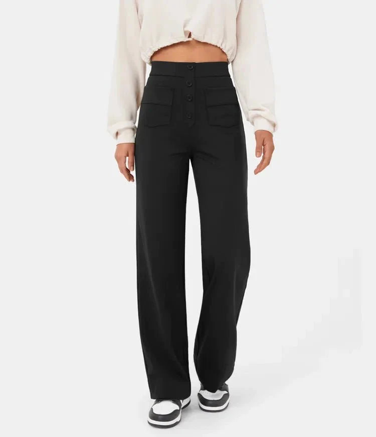 Isabeau : pantalon femme extensible, taille haute, poches. Confort et style pour toutes occasions.