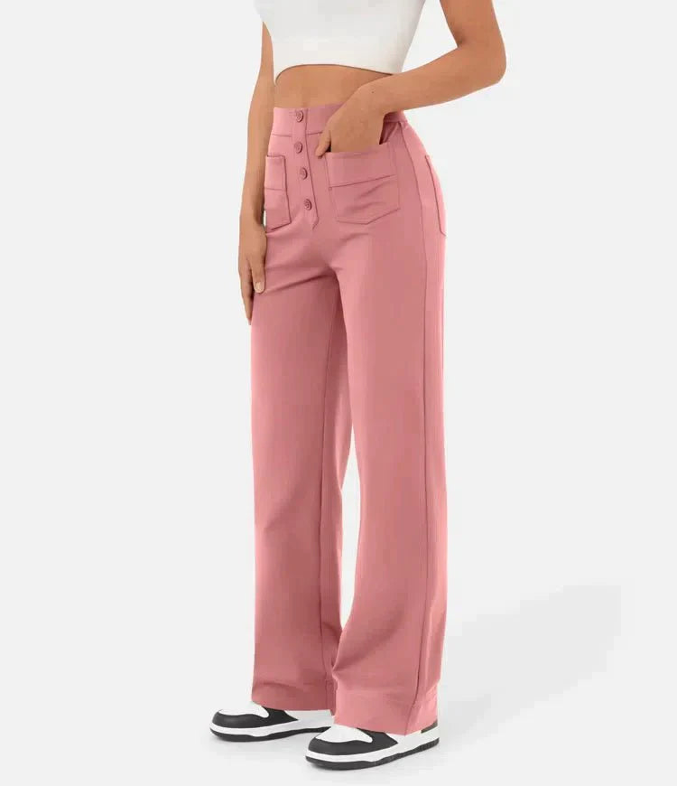 Pantalon femme confortable et élégant, taille haute, extensible, pour une silhouette raffinée.