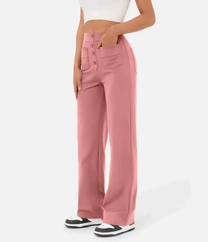 Pantalon femme confortable et élégant, taille haute, extensible, pour une silhouette raffinée.