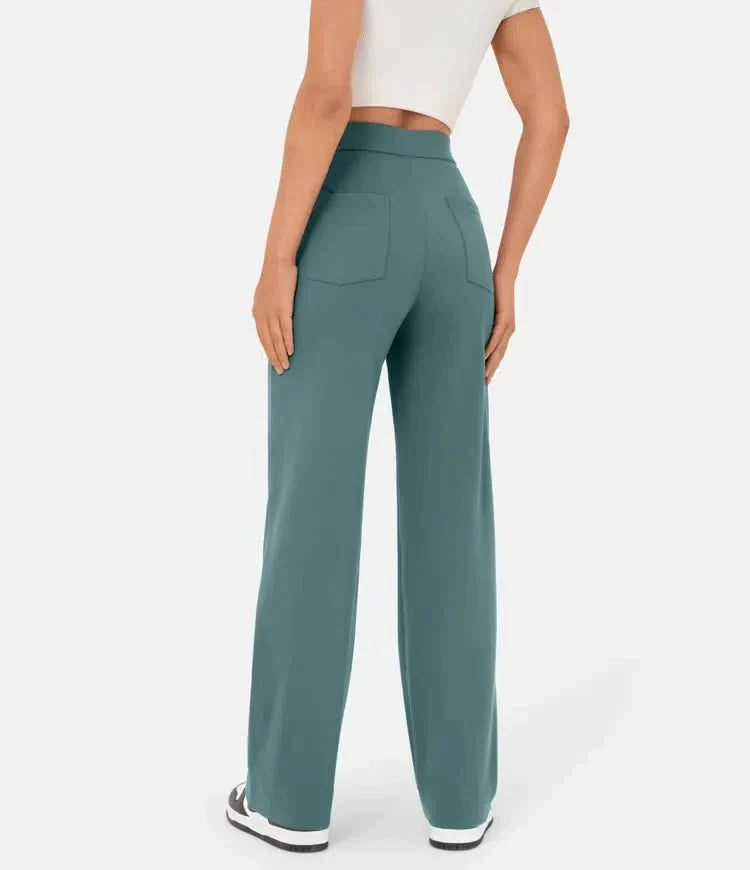 Élégant pantalon femme taille haute, coupe droite, respirant, parfait pour le confort et le style.