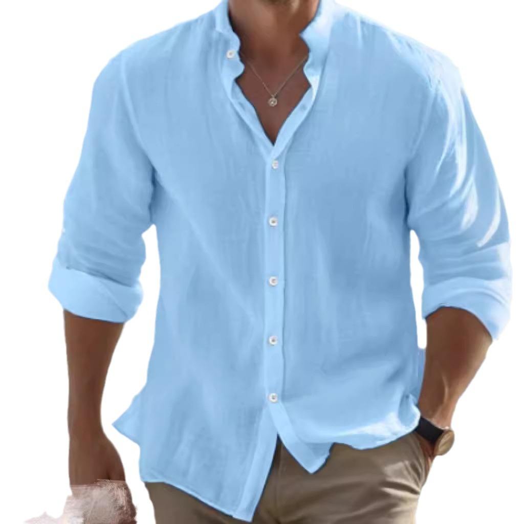 Photographie d'une chemise homme casual, col classique, coupe slim, manches longues, idéale pour l'été.