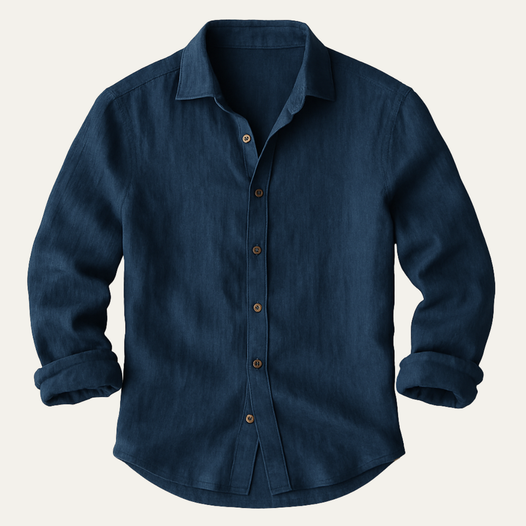 Chemise boutonnée homme manches longues, col classique, vêtement décontracté polyvalent.