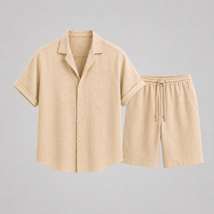 Chemise homme à col cubain et manches courtes, motif estival, parfaite pour un look décontracté et confortable.