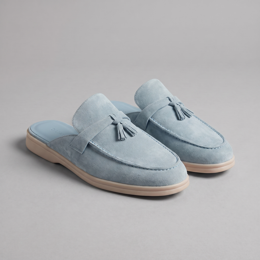 Mules Loafers homme dos ouvert avec boucle métallique. Chaussures décontractées pour été chic.