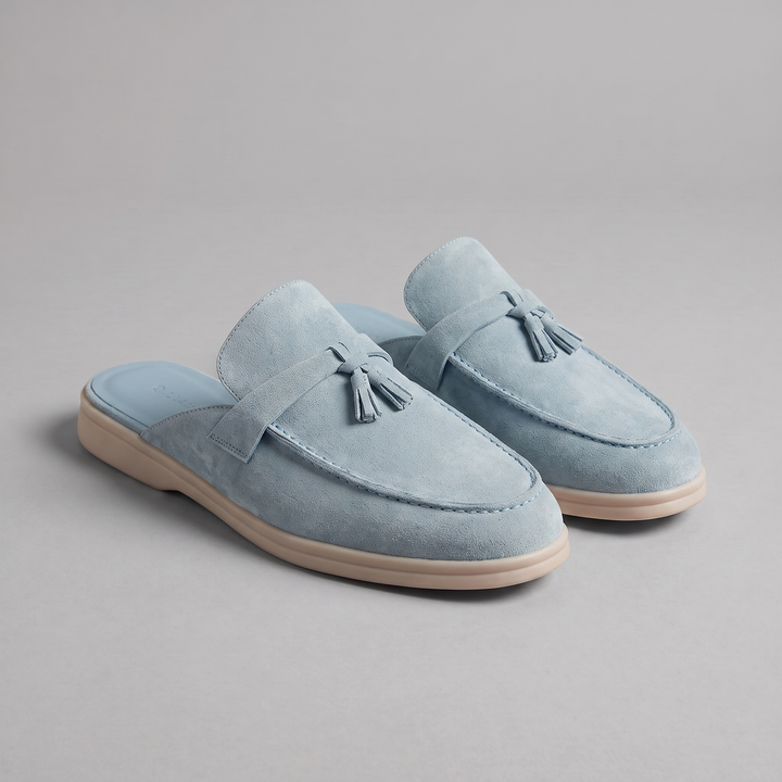 Mules Loafers homme dos ouvert avec boucle métallique. Chaussures décontractées pour été chic.