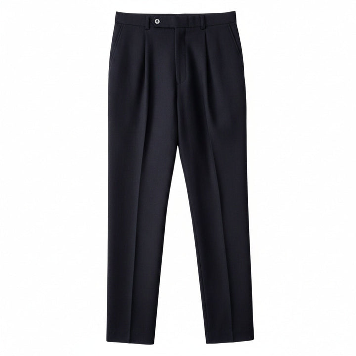 Pantalon costume homme taille haute slim fit avec pinces. Élégant pour bureau ou soirée.