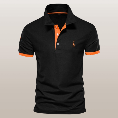 Polo homme élégance masculine, col classique et broderie girafe, parfait pour l'été ou tenue chic.