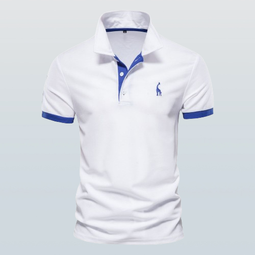 Polo à manches courtes pour homme, coupe regular, design bicolore moderne et broderie girafe stylée.