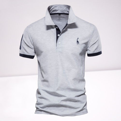 Polo décontracté homme bicolore, broderie girafe distinctive, col classique confortable, coupe regular.