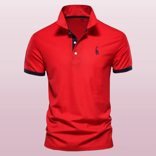 Polo homme élégant, manches courtes, col classique, broderie girafe, style moderne pour toute occasion.