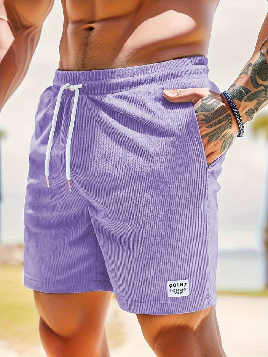 Short de bain côtelé pour homme, vert olive, parfait pour la plage, style et détente assurés.