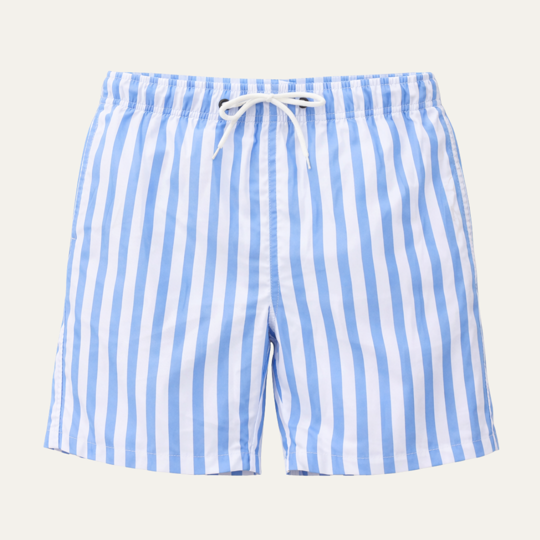 Maillot de bain homme décontracté à rayures, parfait pour l'été et les vacances, offrant confort et style.