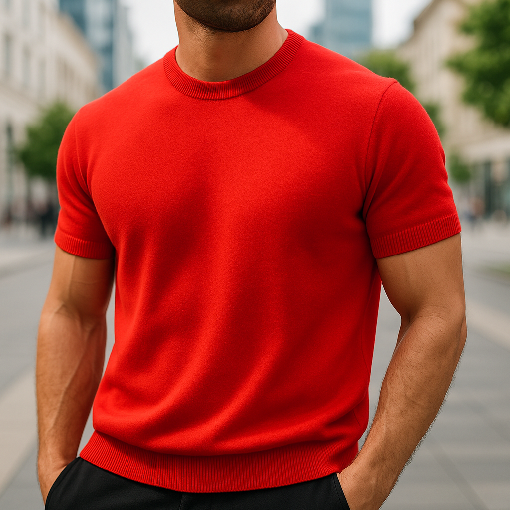 Confortable T-shirt blanc pur pour homme, coupe slim fit, col rond, manches courtes, idéal pour l'été.