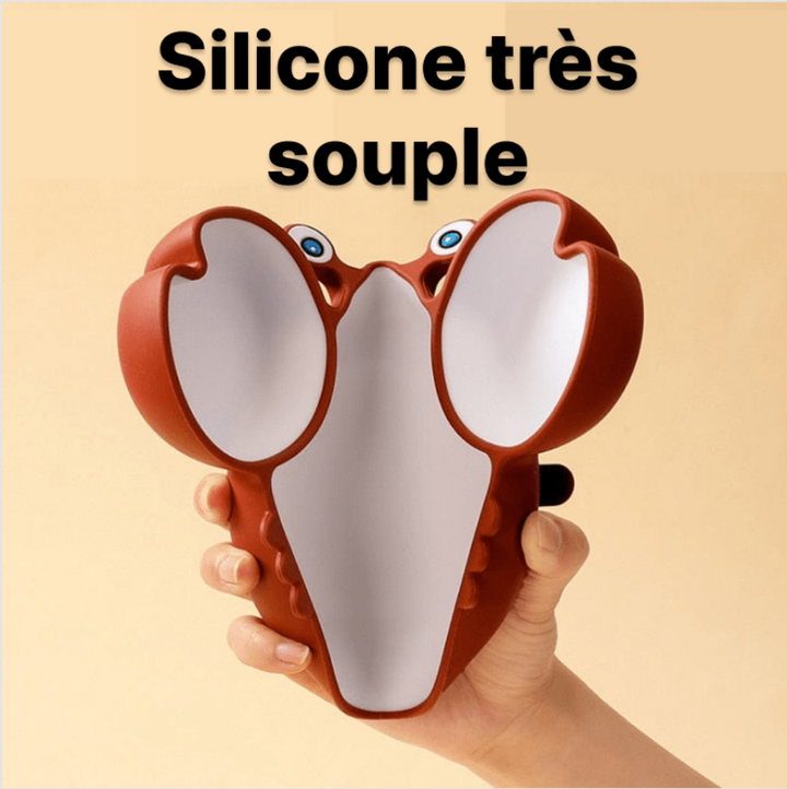 Repas enfant facilités avec cette assiette crabe en silicone, sans BPA. Une vaisselle bébé ludique et résistante.