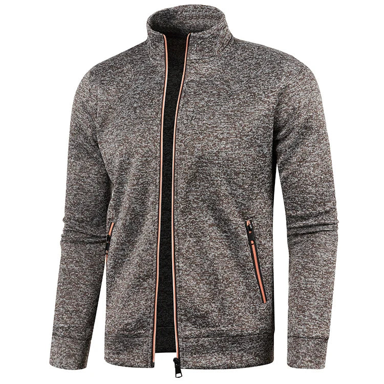 Veste homme élégante à col montant zippé. Design moderne, parfaite pour toutes saisons, style urbain décontracté.
