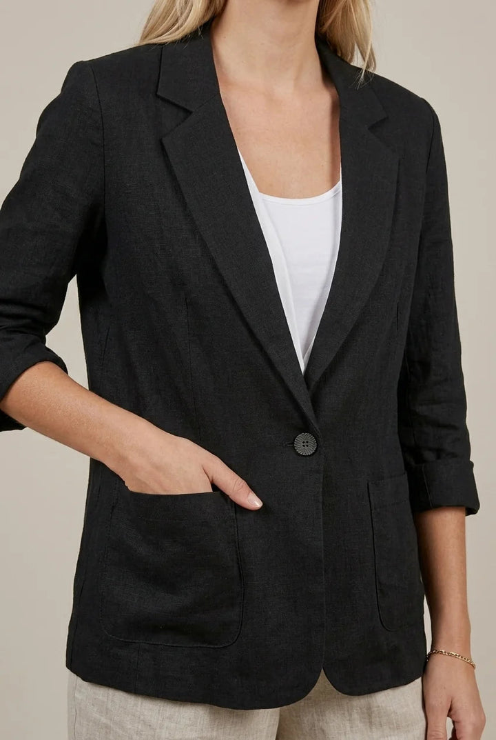 Veste blazer femme chic pour le bureau ou sortie. Élégant, décontracté, col tailleur, manches mi-longues.