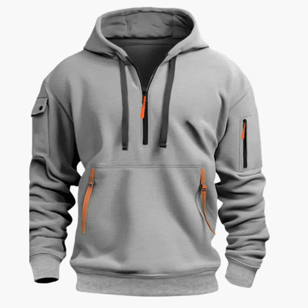 Hoodie homme décontracté avec poches pratiques et capuche réglable, idéal pour l'automne-hiver.